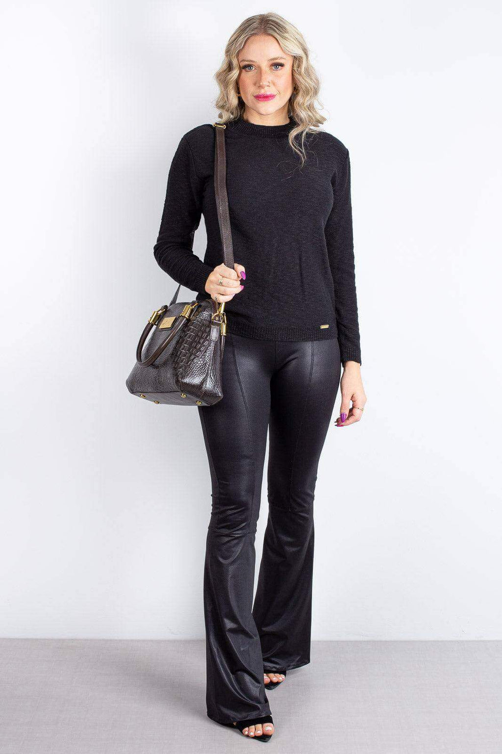 Bolsa baú de couro croco Donna - Enluaze