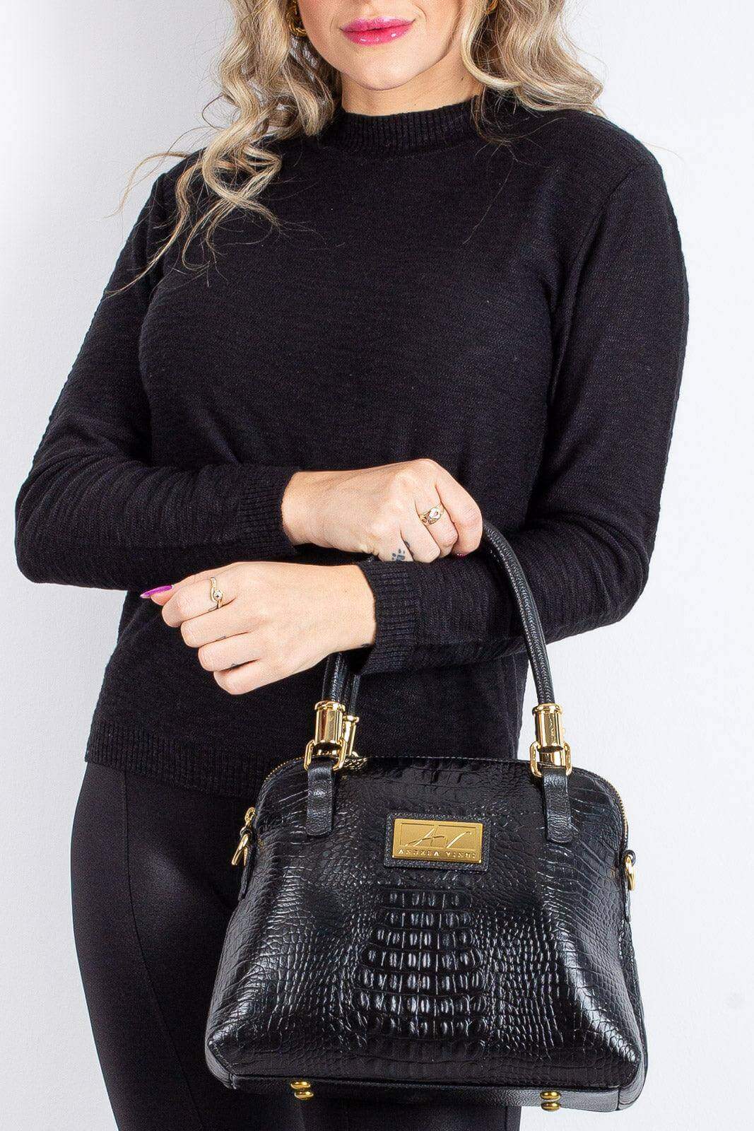 Bolsa baú de couro croco Donna - Enluaze