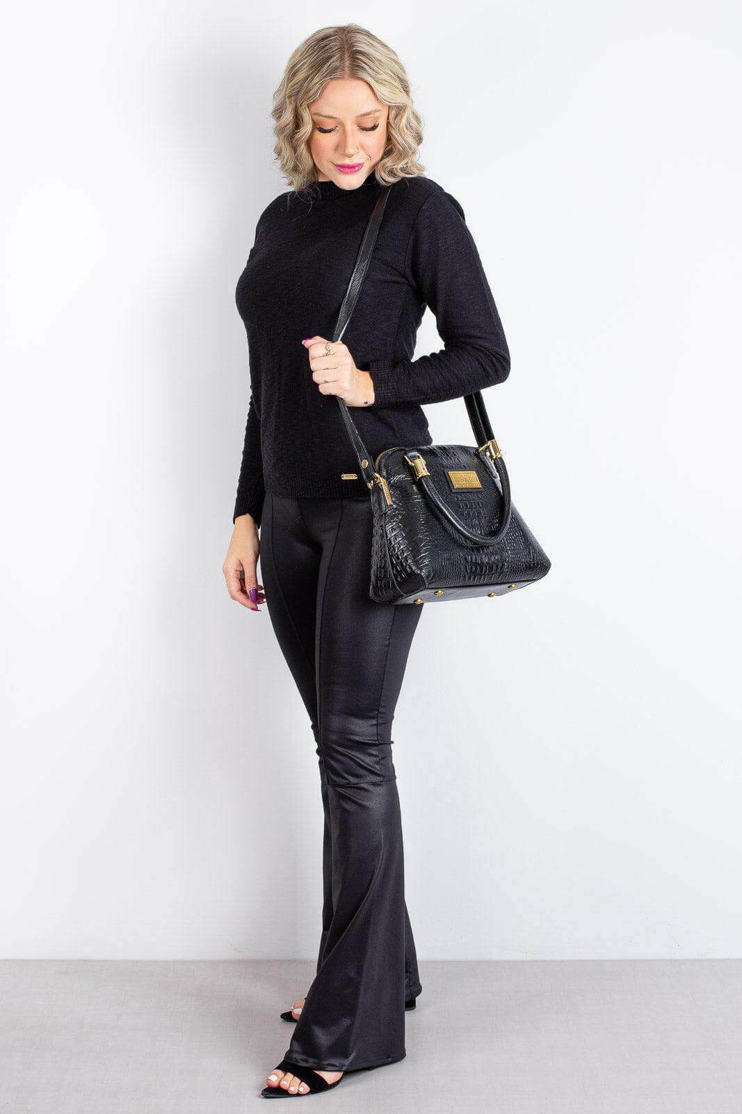 Bolsa baú de couro croco Donna - Enluaze