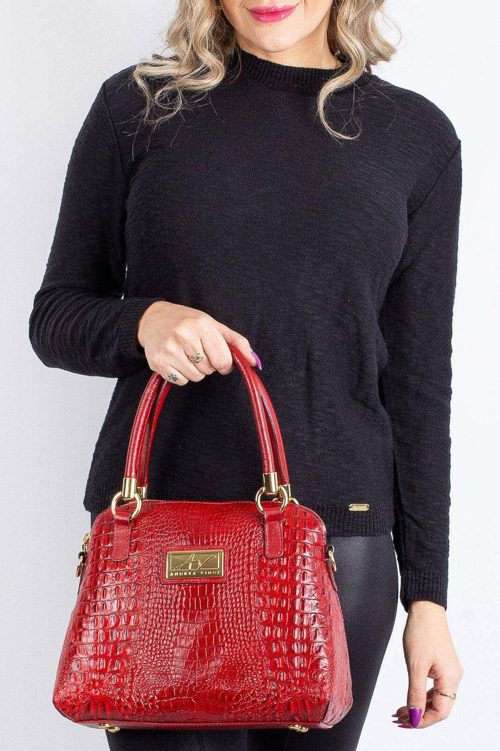 Bolsa baú de couro croco Donna - Enluaze