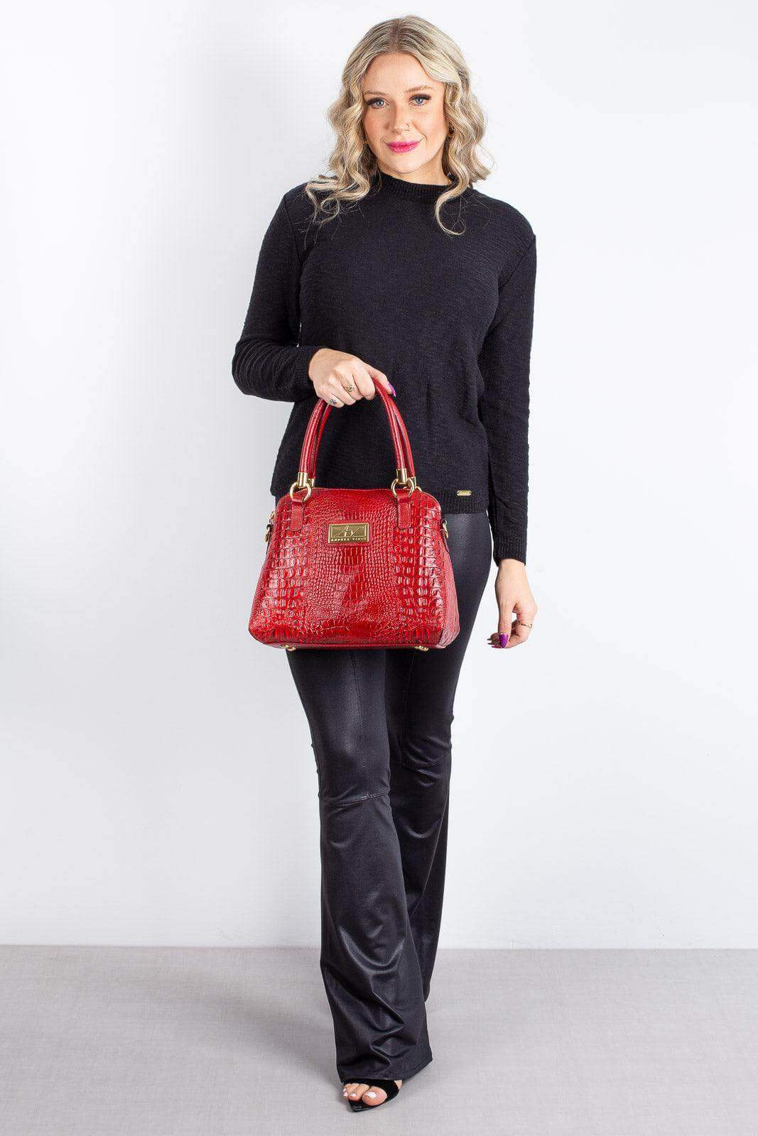 Bolsa baú de couro croco Donna - Enluaze