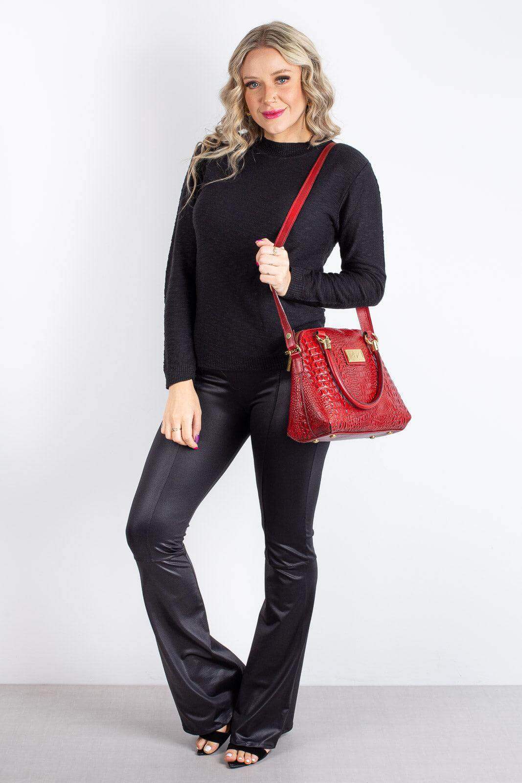 Bolsa baú de couro croco Donna - Enluaze