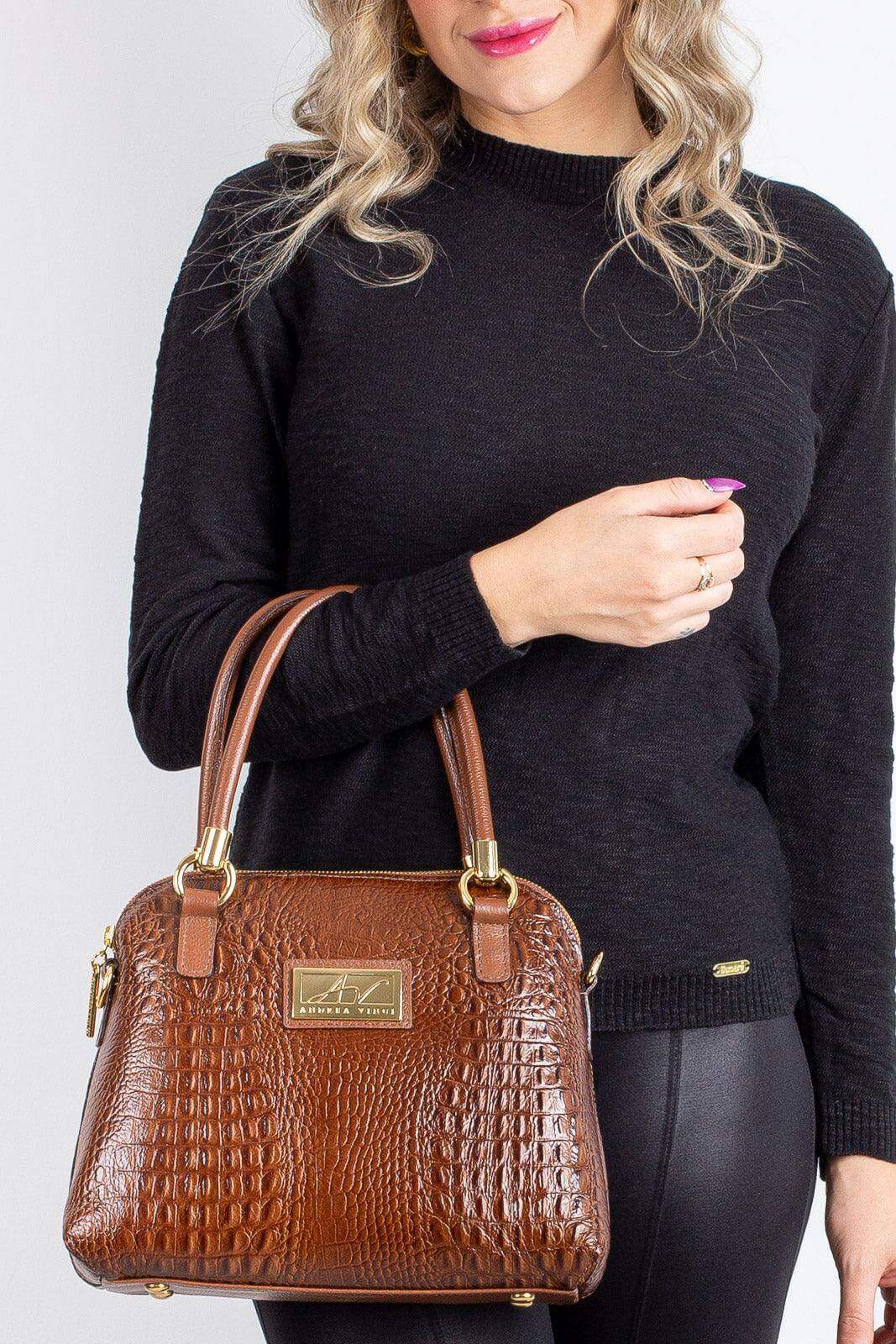 Bolsa baú de couro croco Donna - Enluaze