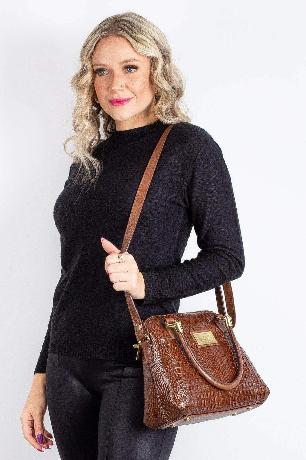 Bolsa baú de couro croco Donna - Enluaze