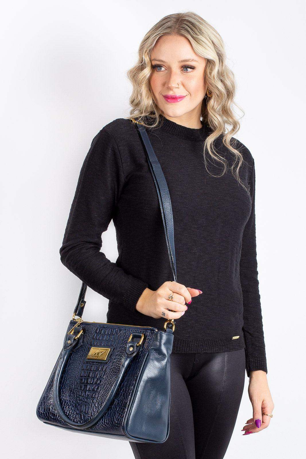 Bolsa de couro com divisórias croco Tiffy - Enluaze