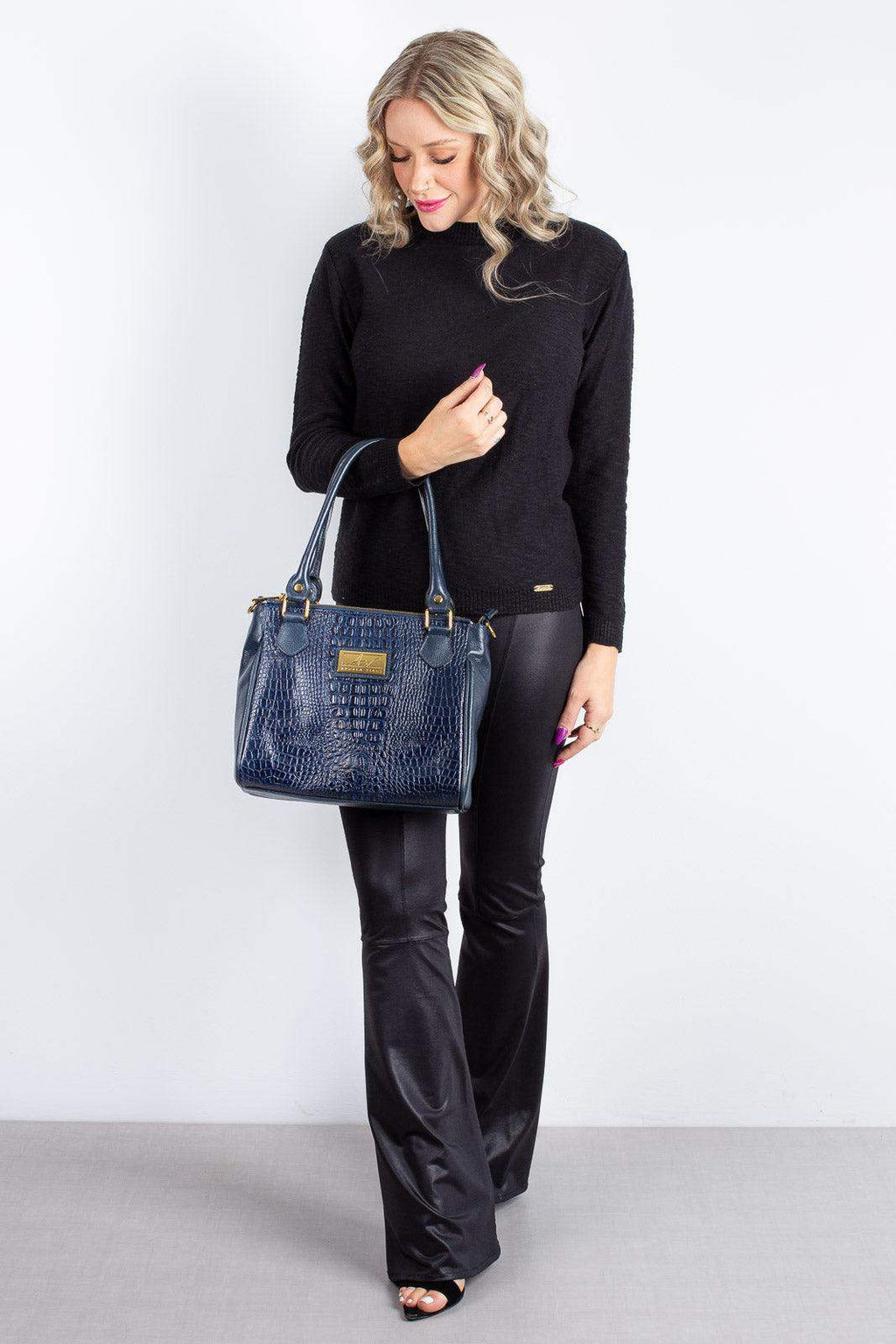 Bolsa de couro com divisórias croco Tiffy - Enluaze