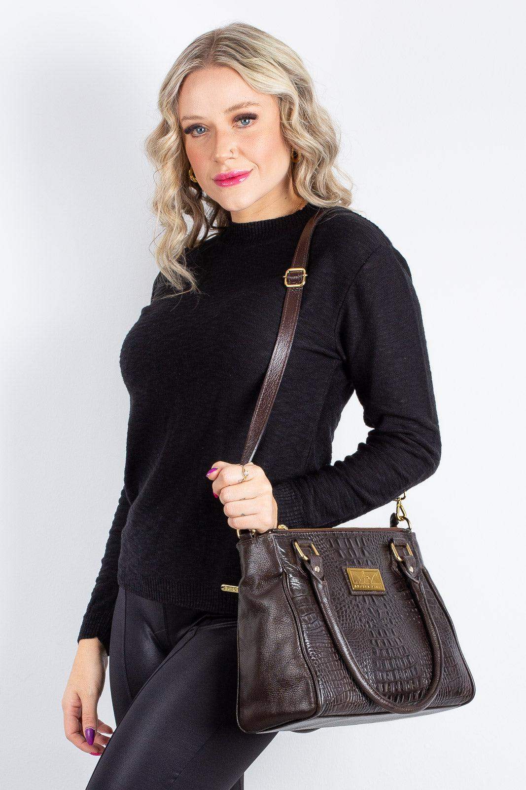 Bolsa de couro com divisórias croco Tiffy - Enluaze