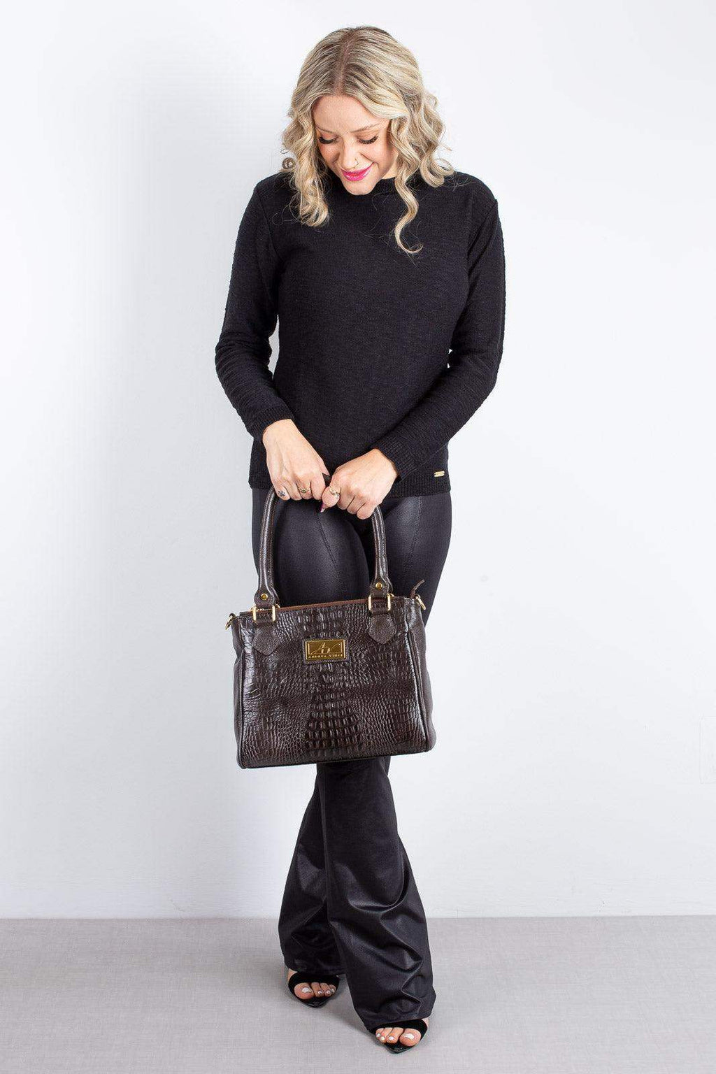 Bolsa de couro com divisórias croco Tiffy - Enluaze