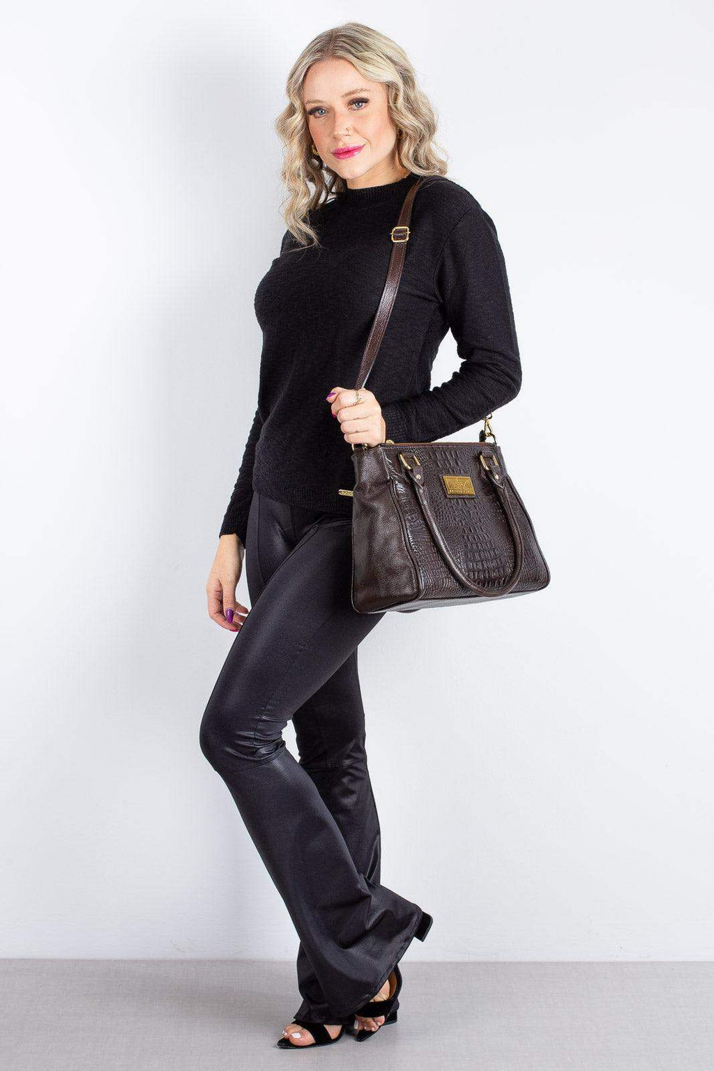 Bolsa de couro com divisórias croco Tiffy - Enluaze