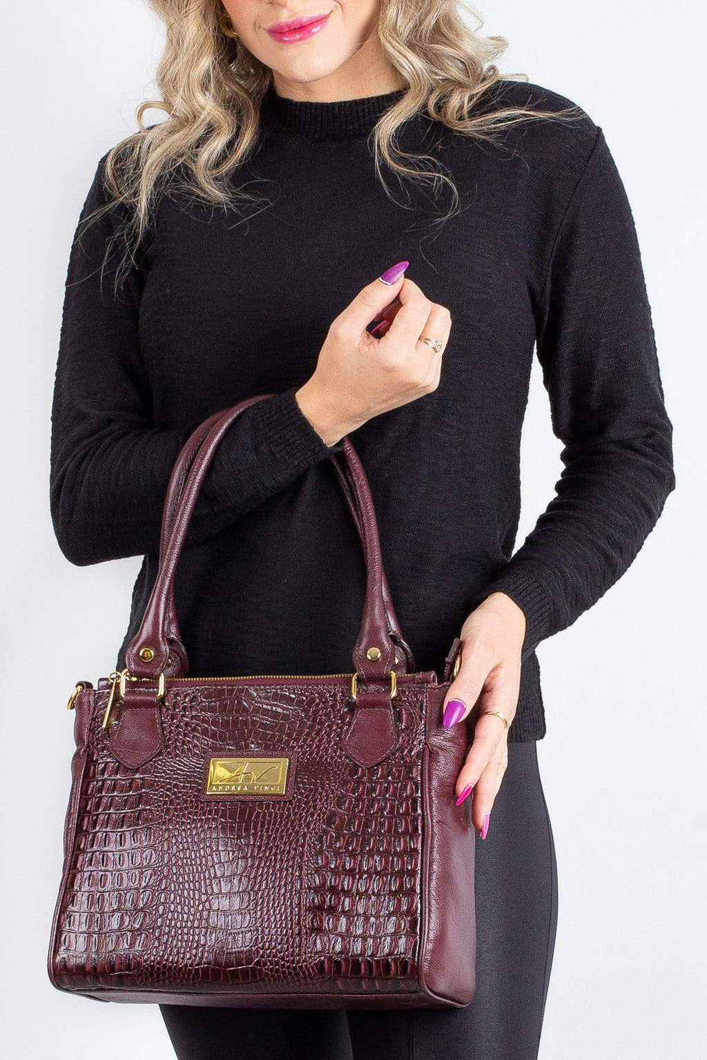 Bolsa de couro com divisórias croco Tiffy - Enluaze