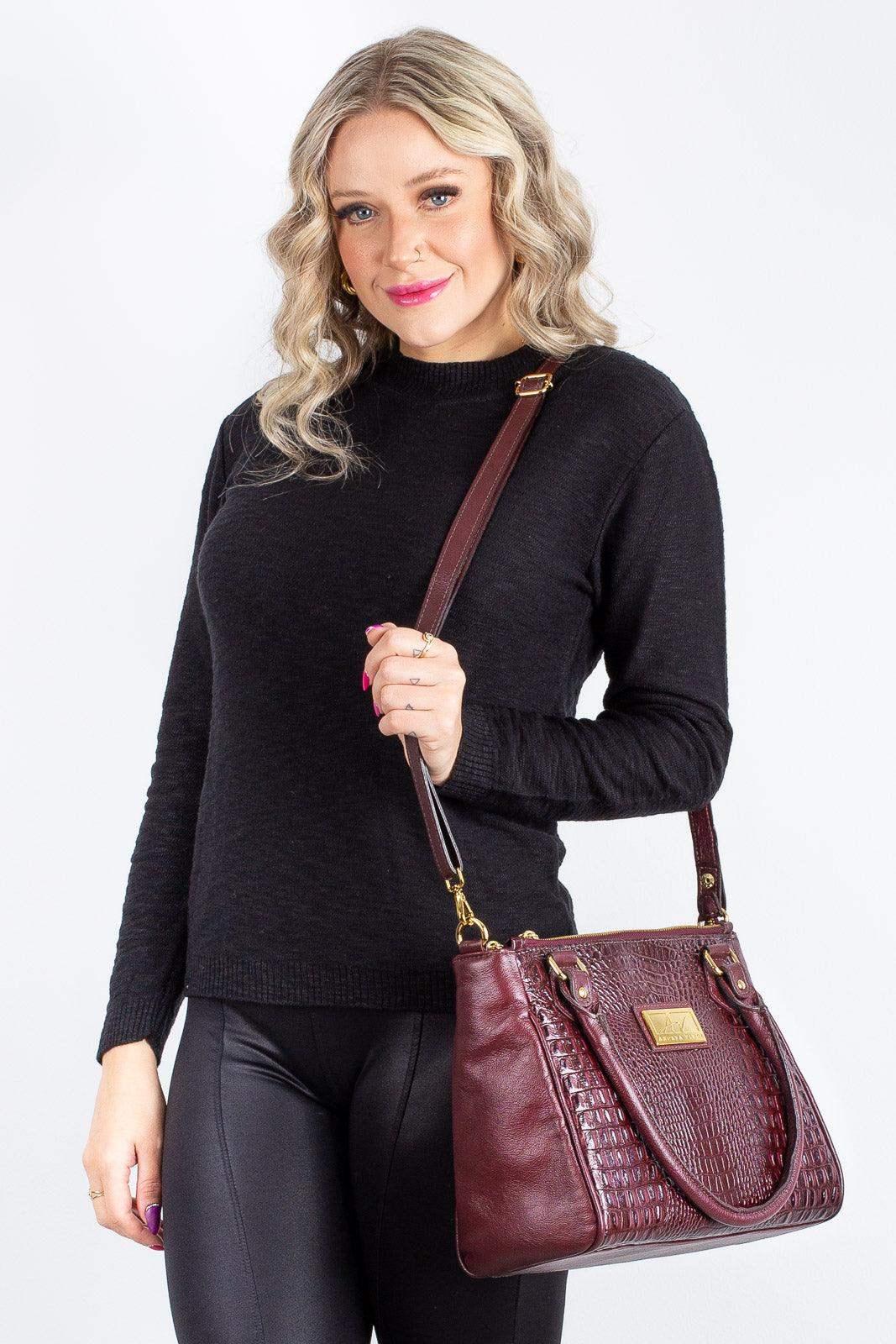 Bolsa de couro com divisórias croco Tiffy - Enluaze