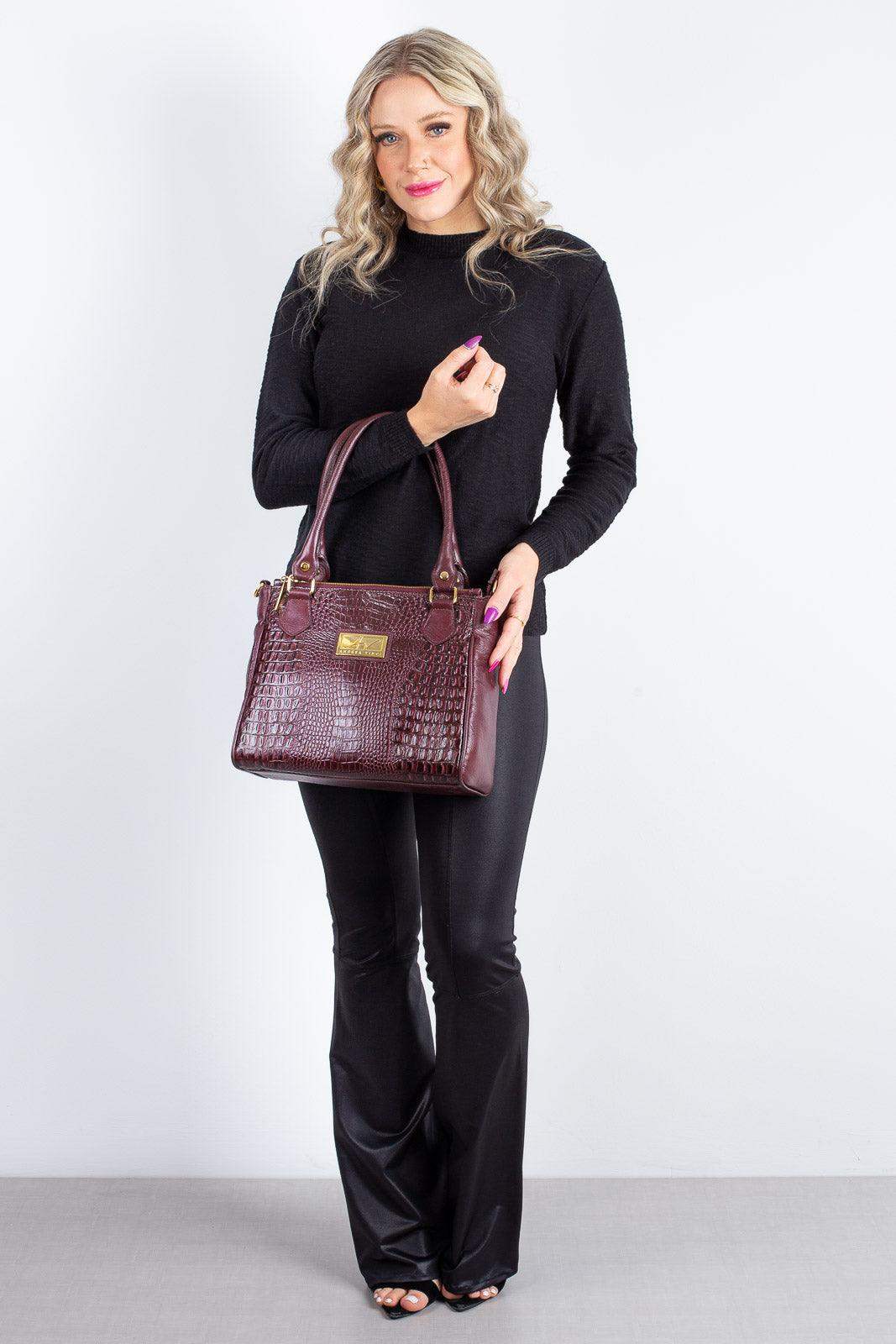 Bolsa de couro com divisórias croco Tiffy - Enluaze