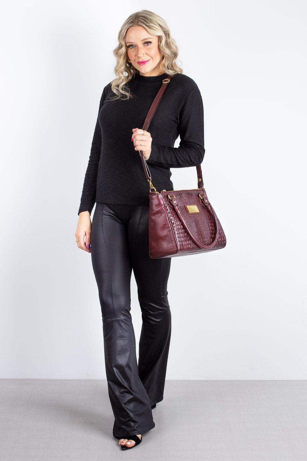 Bolsa de couro com divisórias croco Tiffy - Enluaze