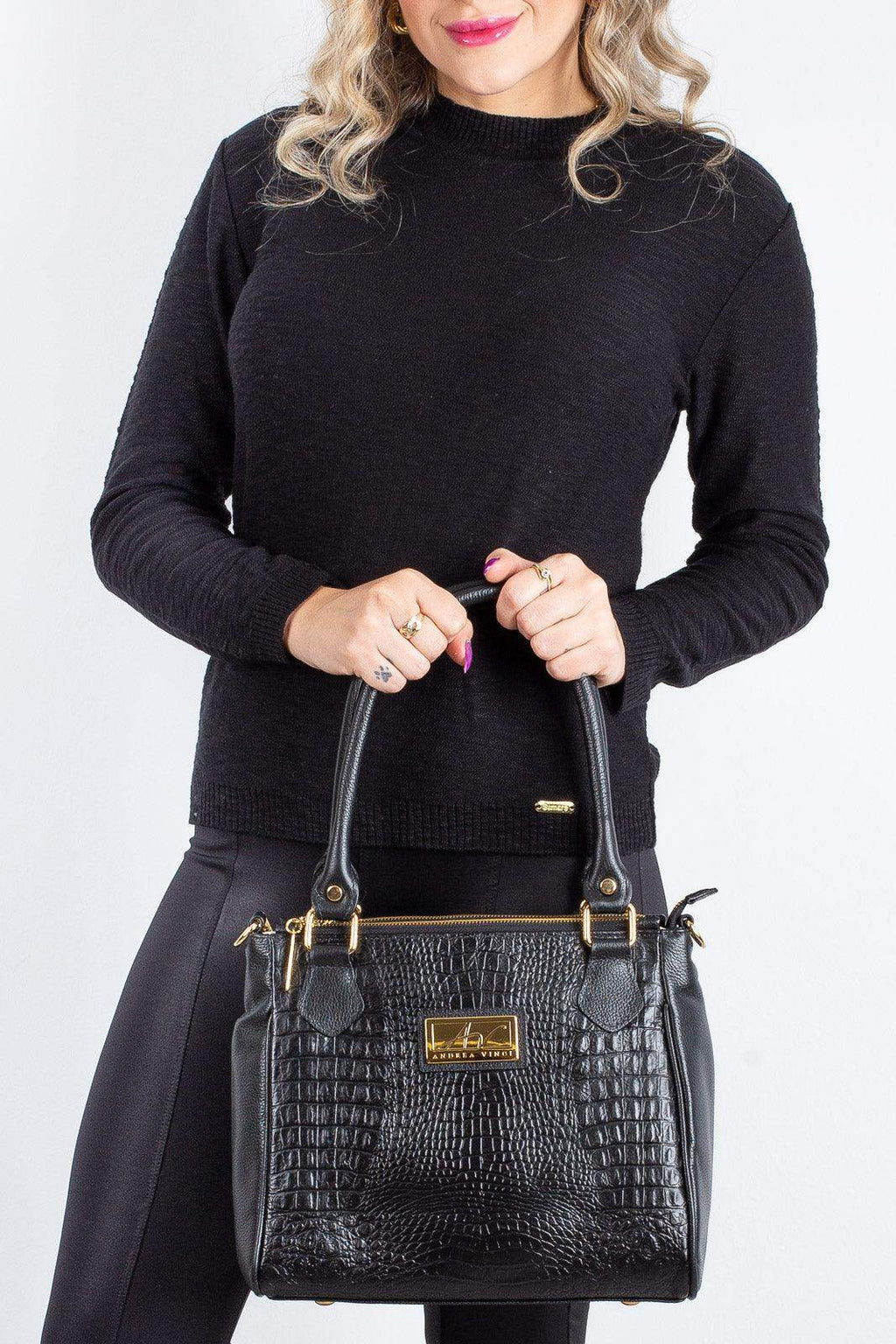 Bolsa de couro com divisórias croco Tiffy - Enluaze