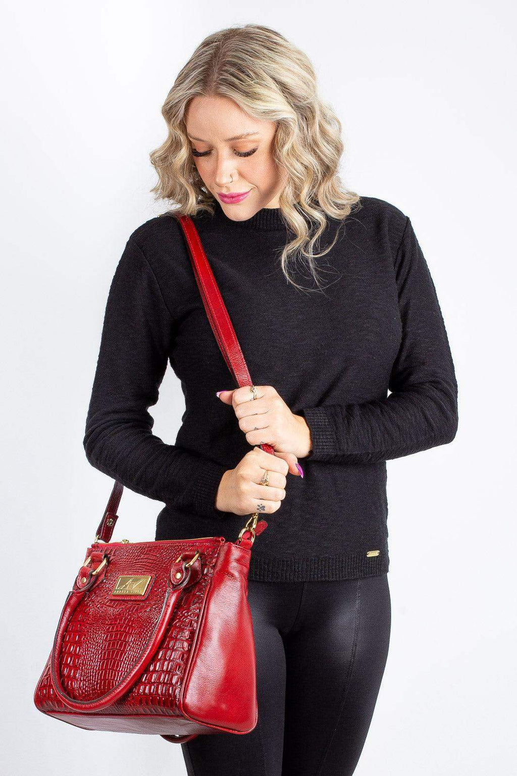 Bolsa de couro com divisórias croco Tiffy - Enluaze