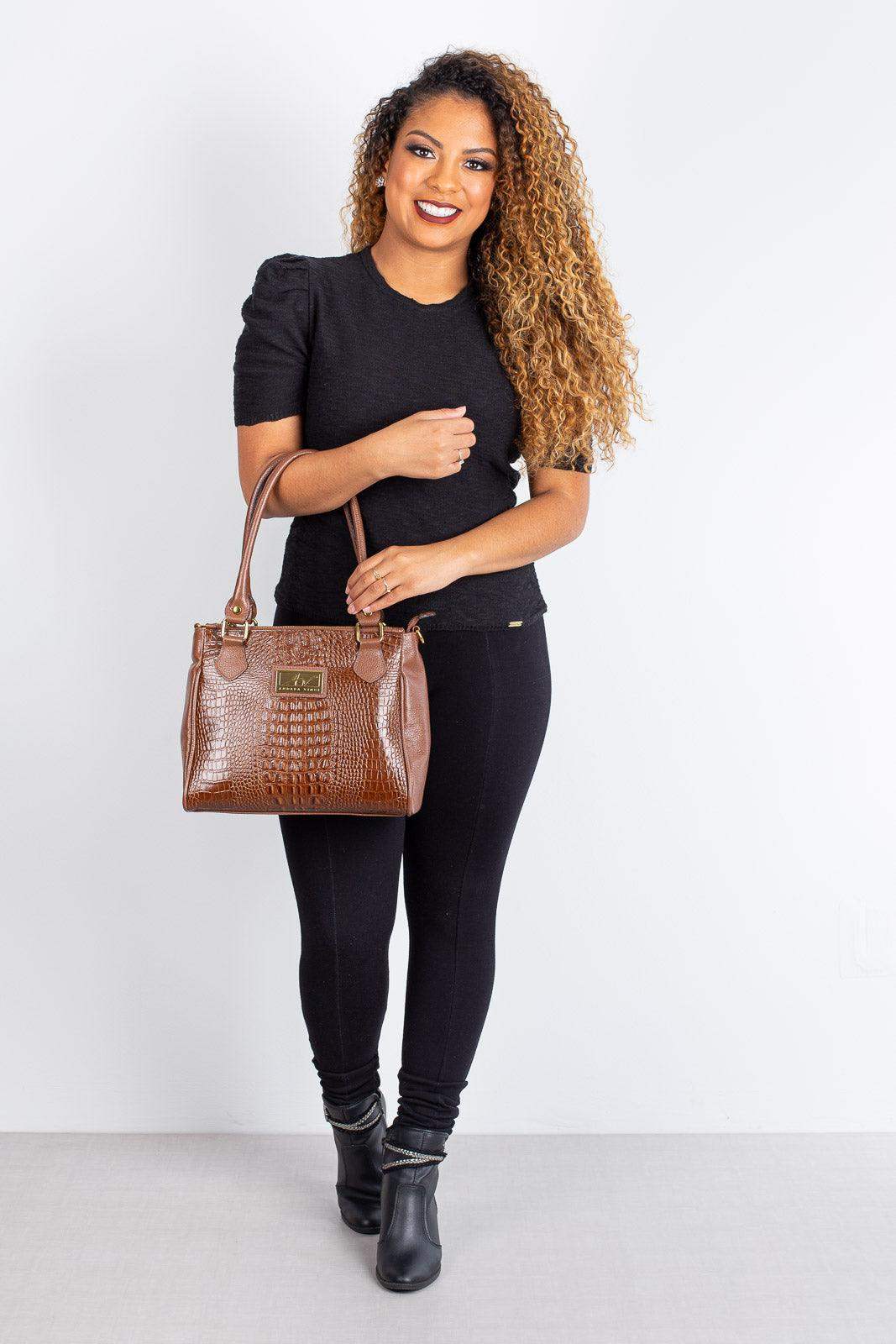 Bolsa de couro com divisórias croco Tiffy - Enluaze