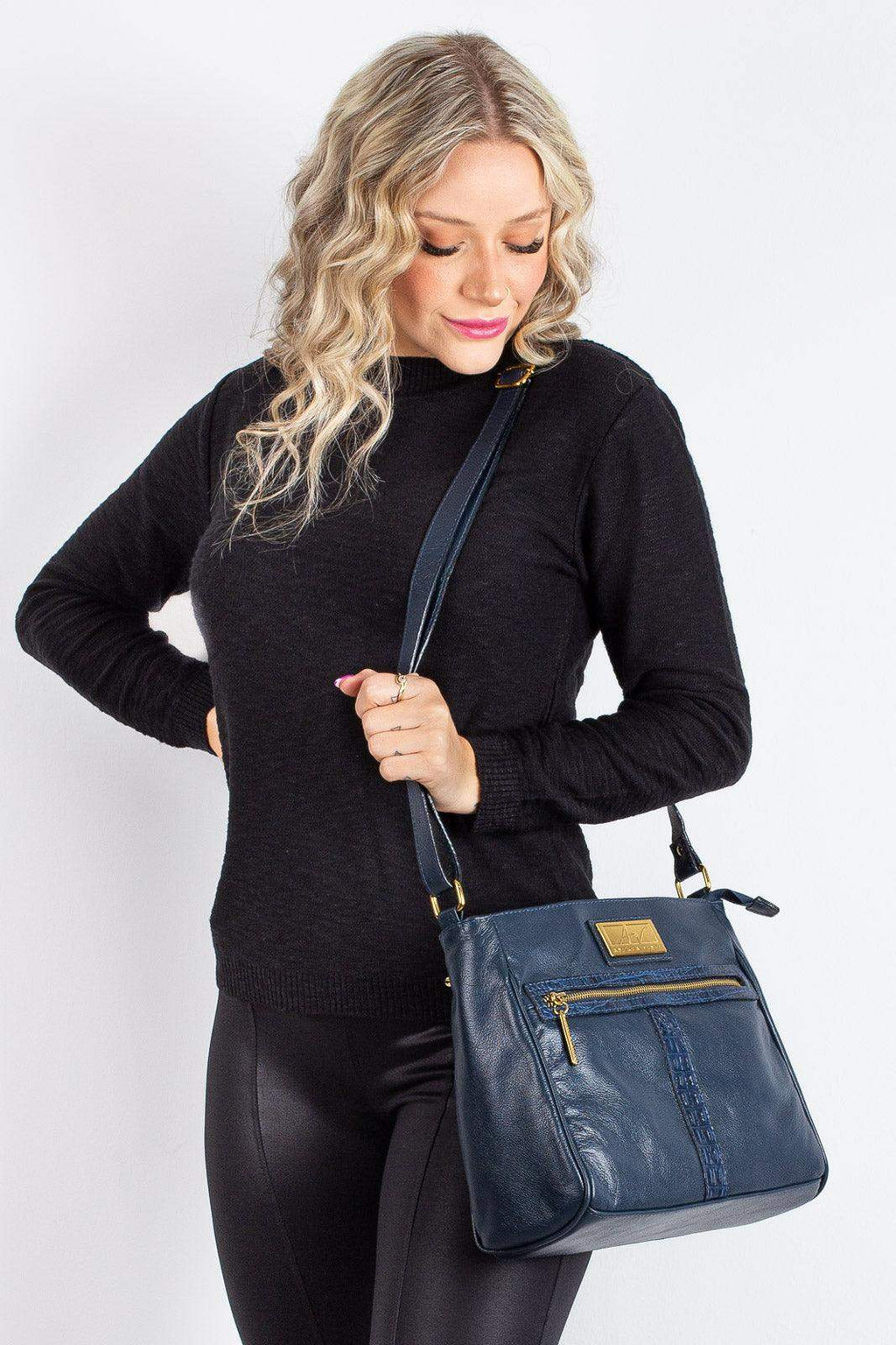 Bolsa tiracolo de couro liso Milena - Enluaze