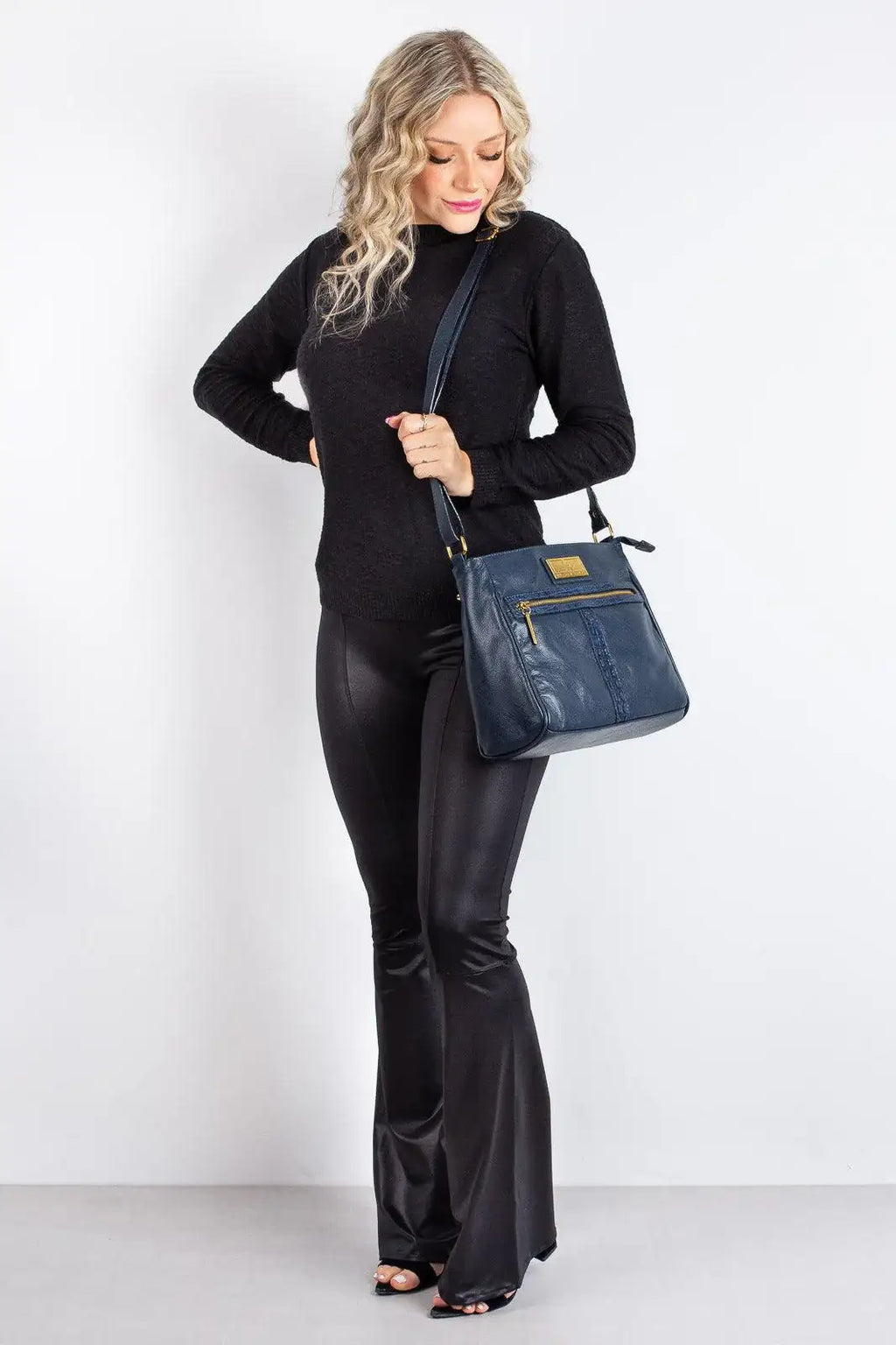 Bolsa tiracolo de couro liso Milena - Enluaze