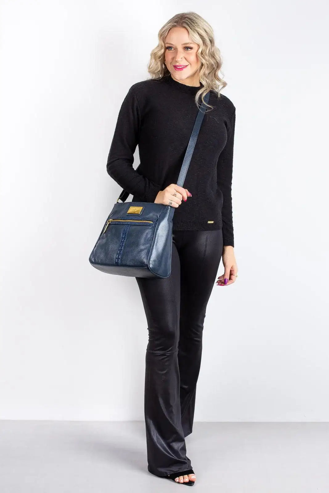 Bolsa tiracolo de couro liso Milena - Enluaze