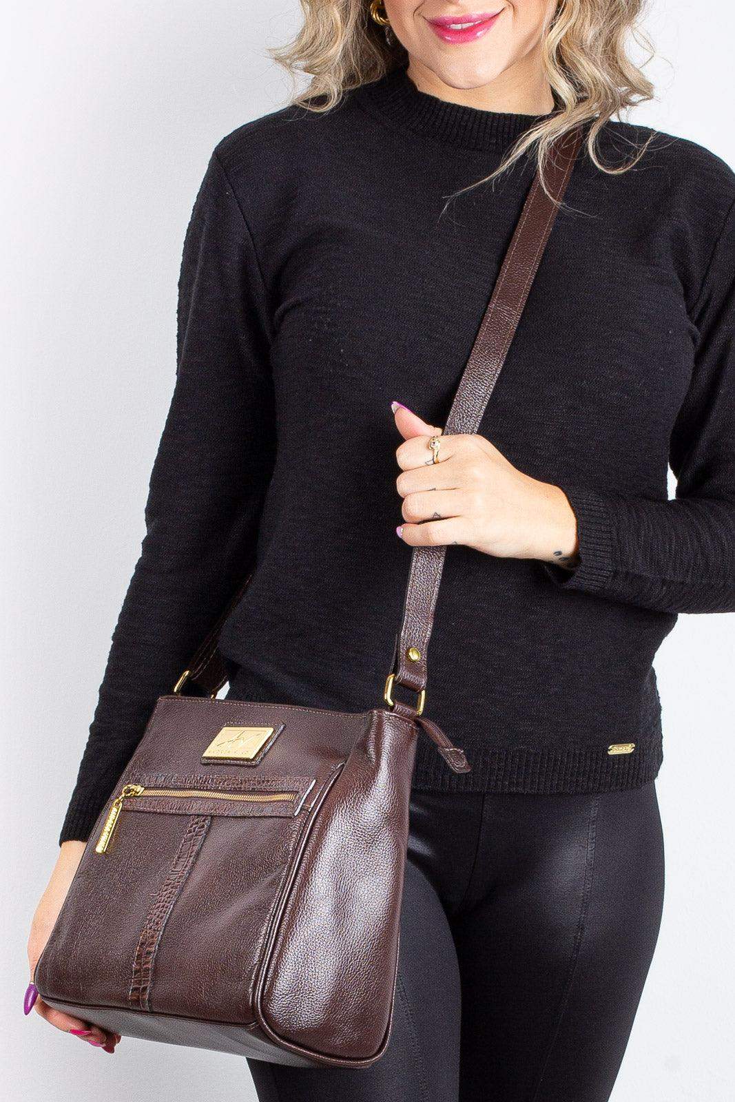 Bolsa tiracolo de couro liso Milena - Enluaze