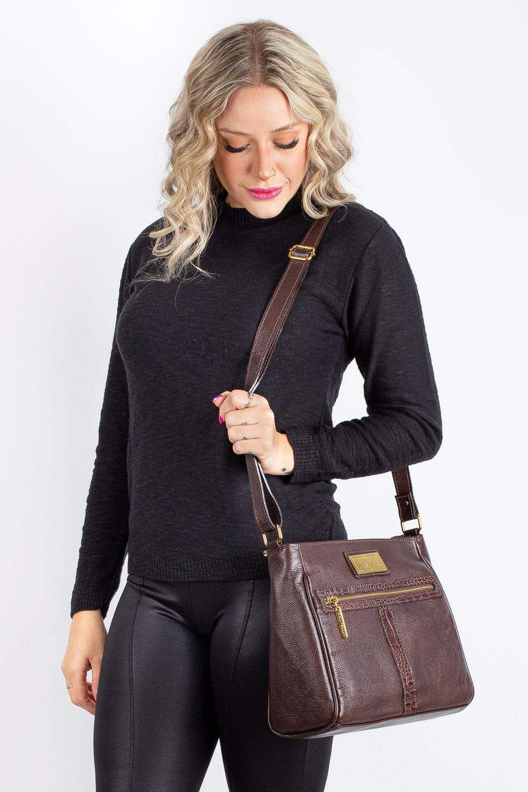 Bolsa tiracolo de couro liso Milena - Enluaze