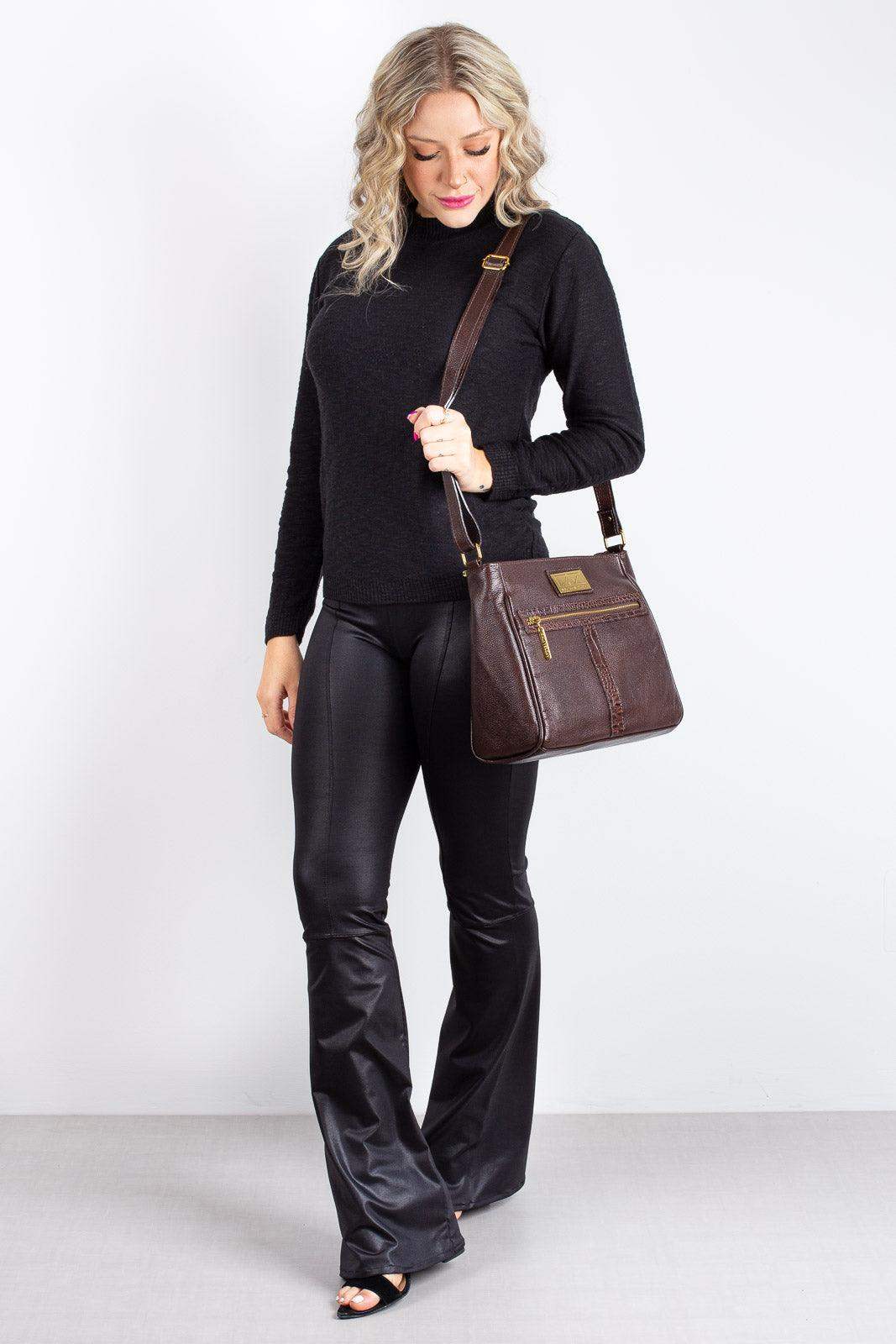 Bolsa tiracolo de couro liso Milena - Enluaze