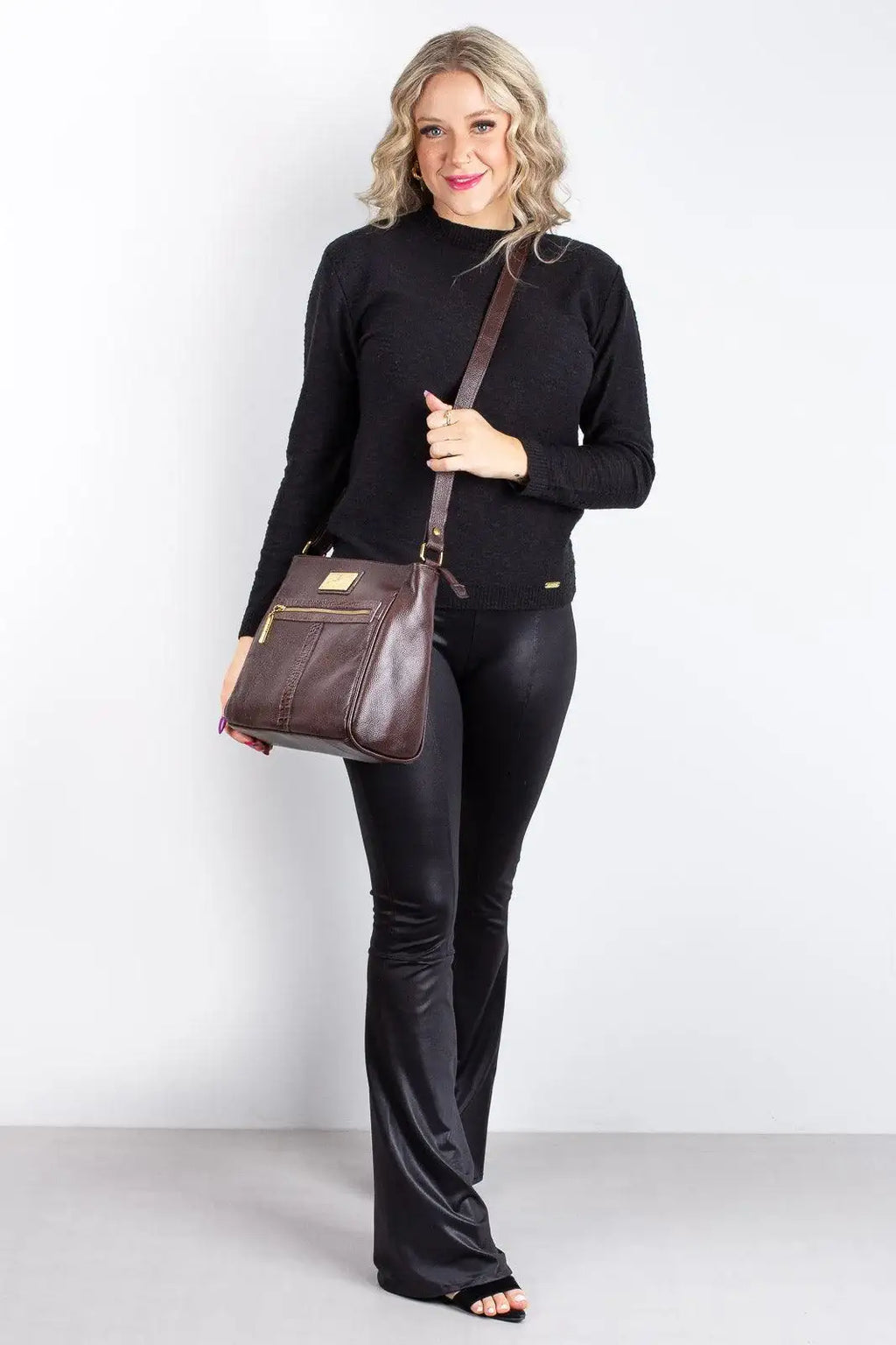 Bolsa tiracolo de couro liso Milena - Enluaze