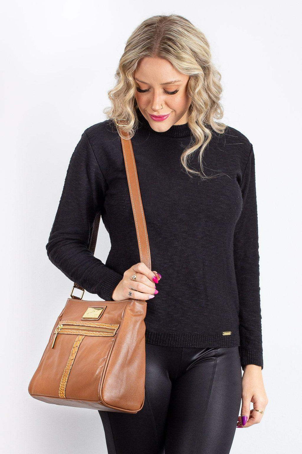 Bolsa tiracolo de couro liso Milena - Enluaze