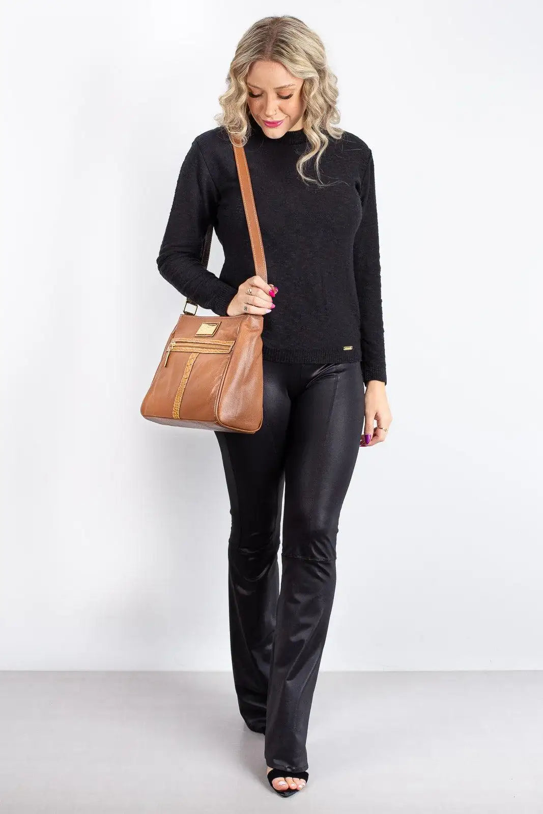 Bolsa tiracolo de couro liso Milena - Enluaze