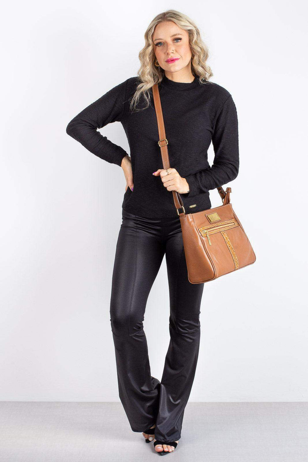 Bolsa tiracolo de couro liso Milena - Enluaze