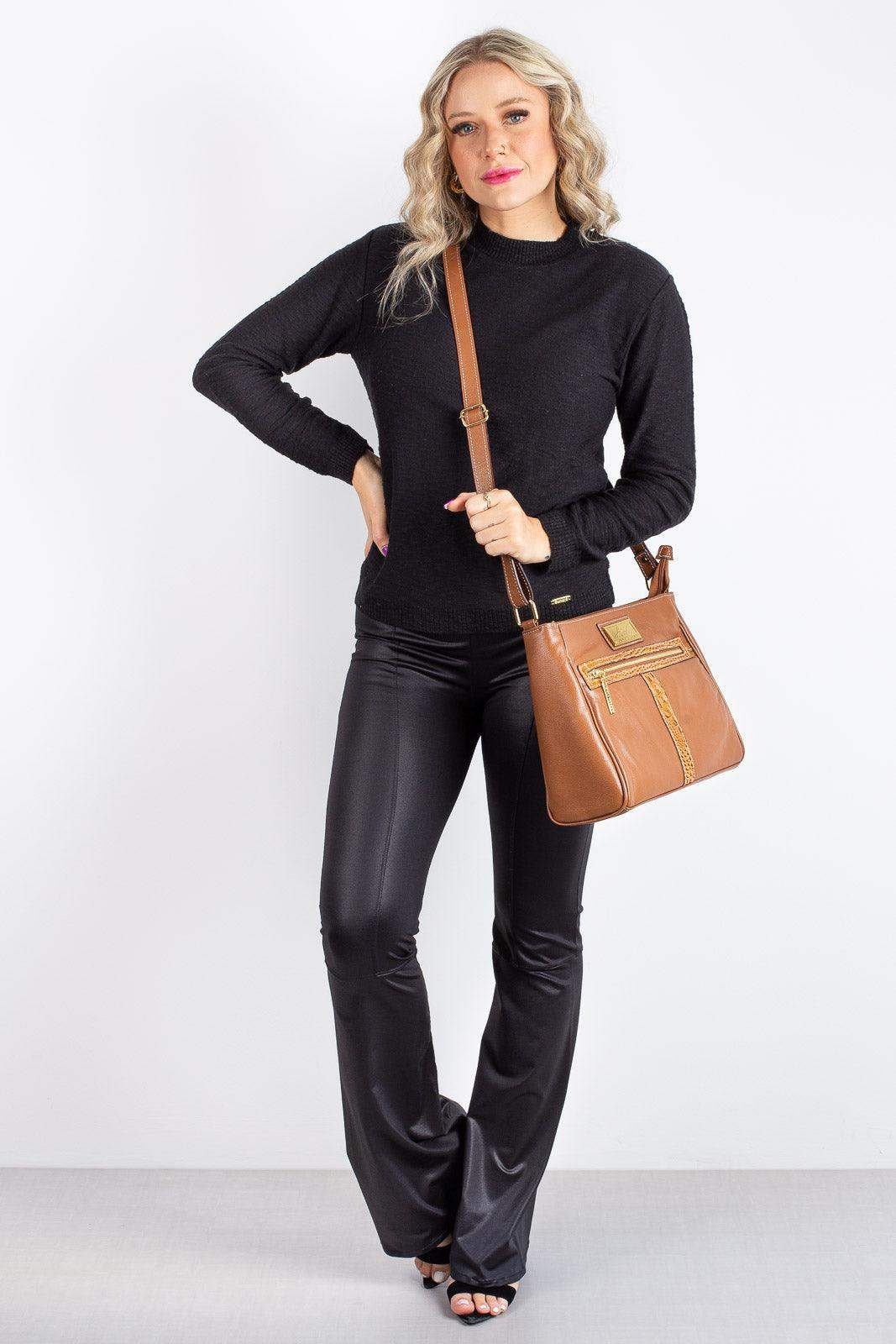 Bolsa tiracolo de couro liso Milena - Enluaze