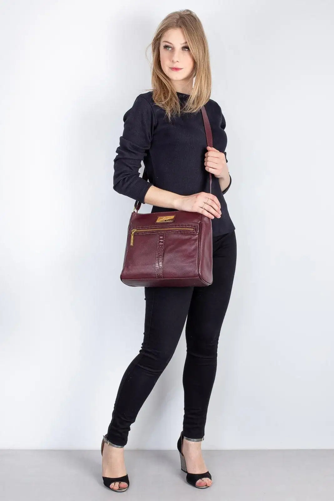 Bolsa tiracolo de couro liso Milena - Enluaze