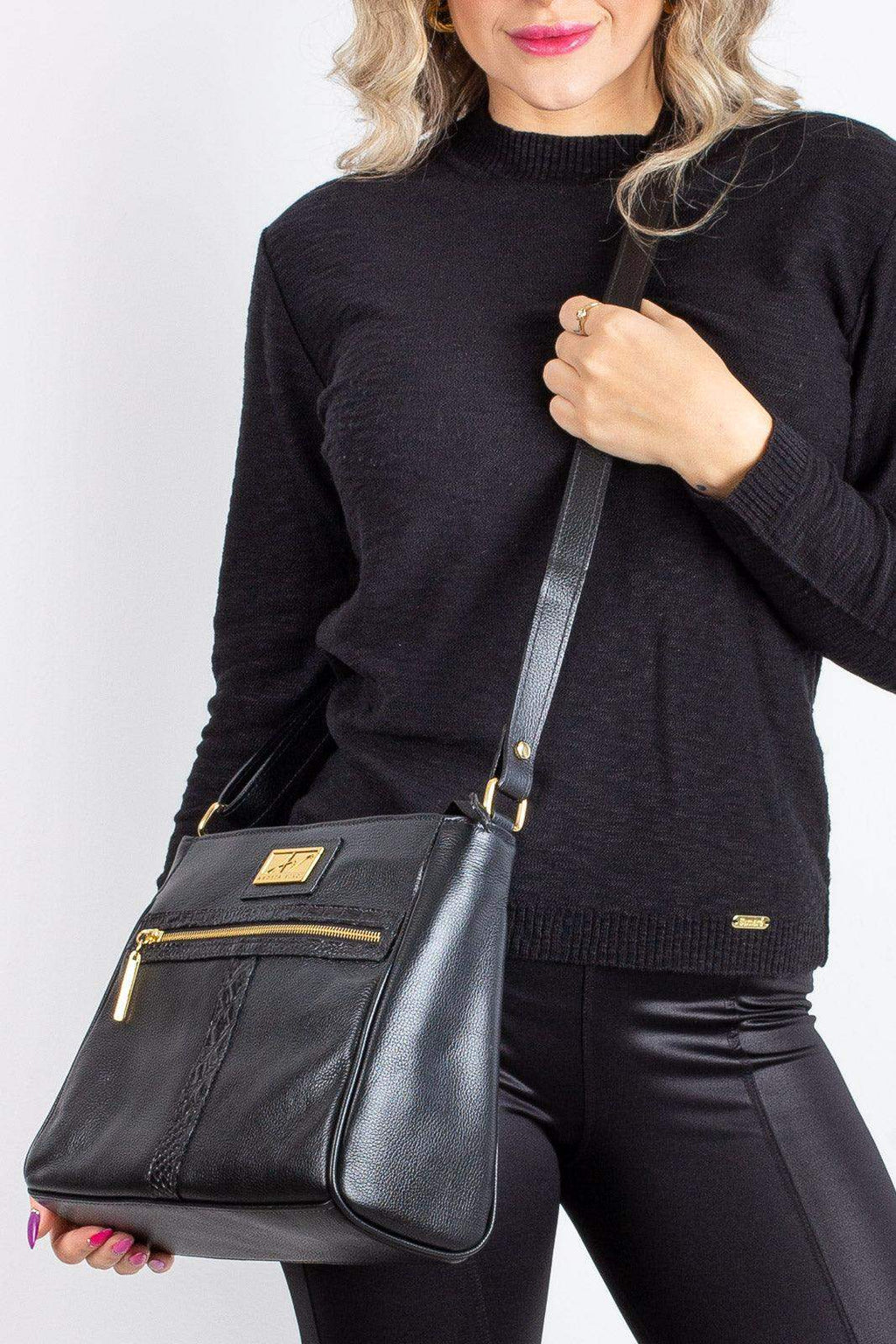 Bolsa tiracolo de couro liso Milena - Enluaze