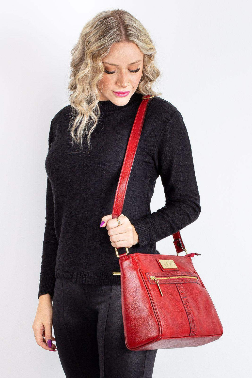 Bolsa tiracolo de couro liso Milena - Enluaze