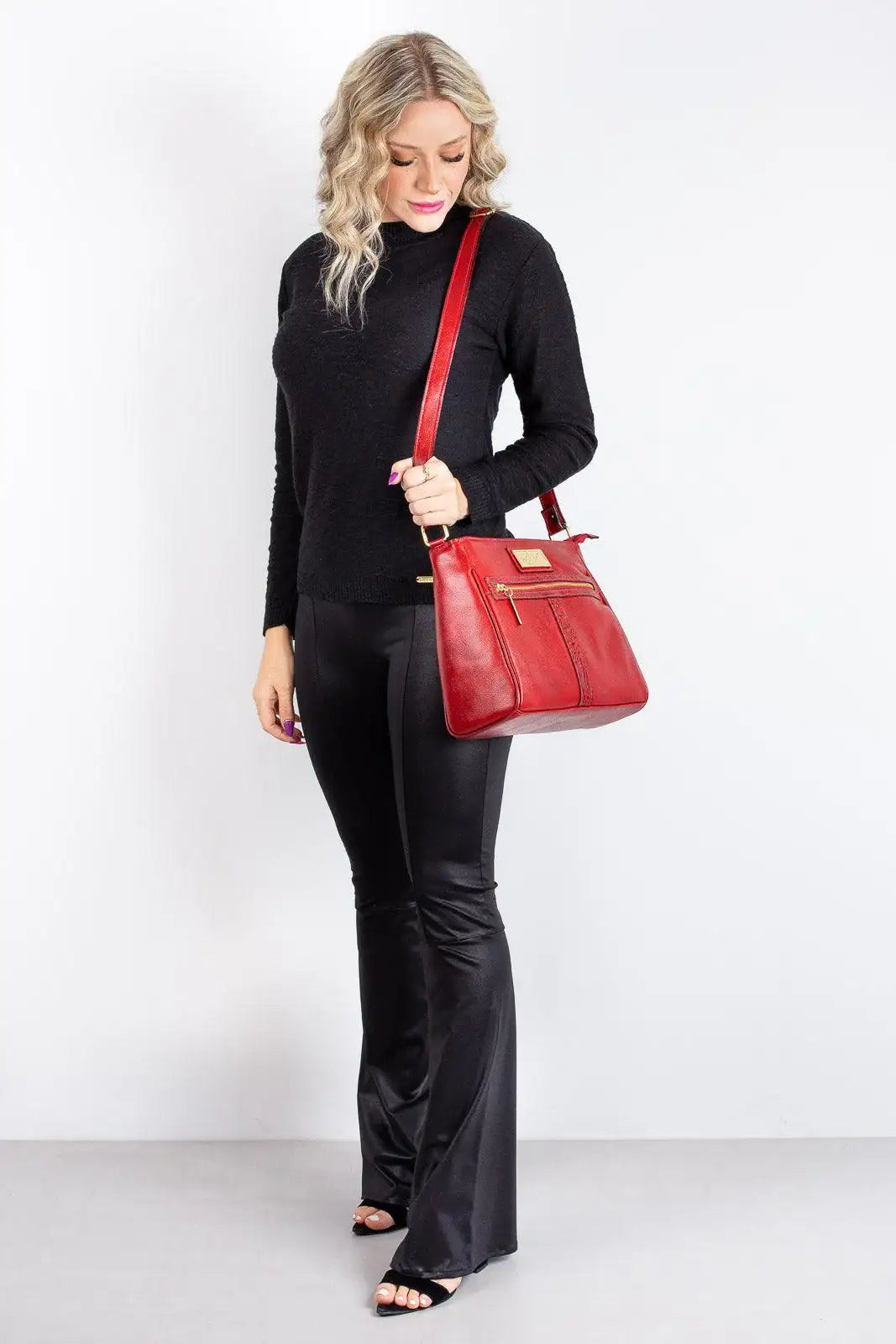 Bolsa tiracolo de couro liso Milena - Enluaze