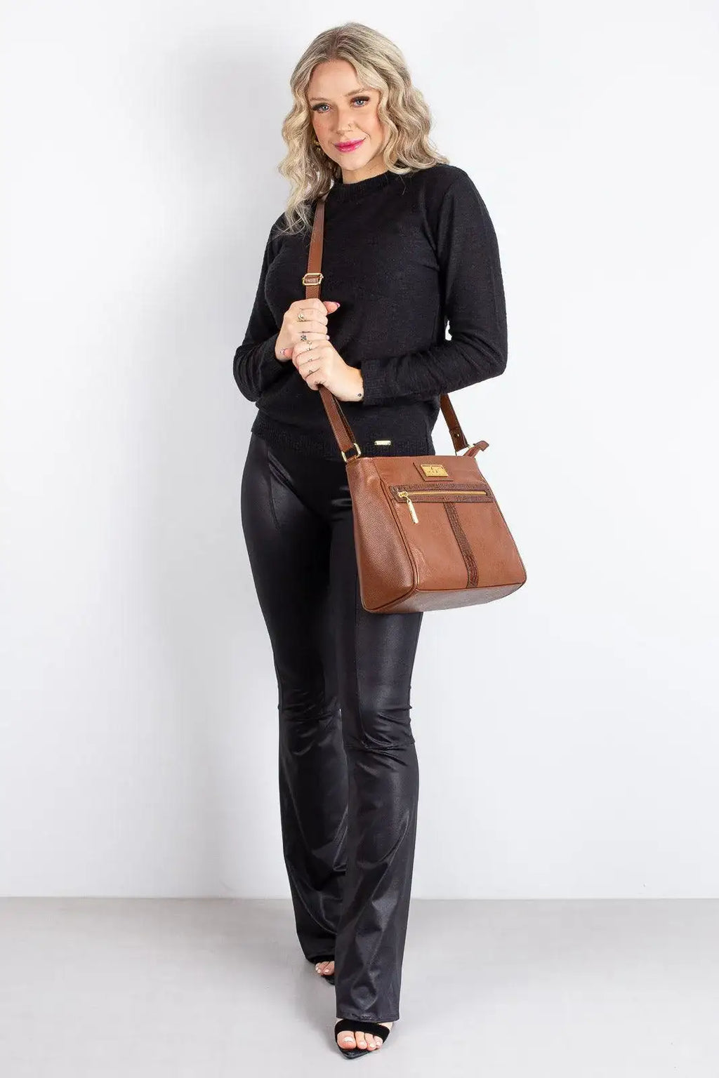 Bolsa tiracolo de couro liso Milena - Enluaze