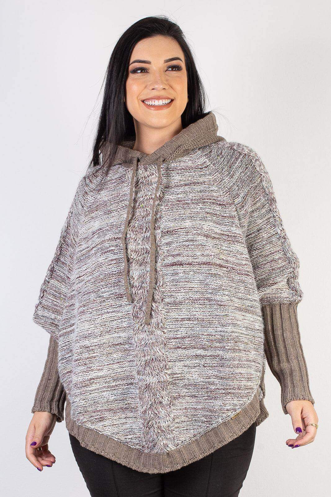 Poncho de tricô feminino mesclado 60003 - Enluaze