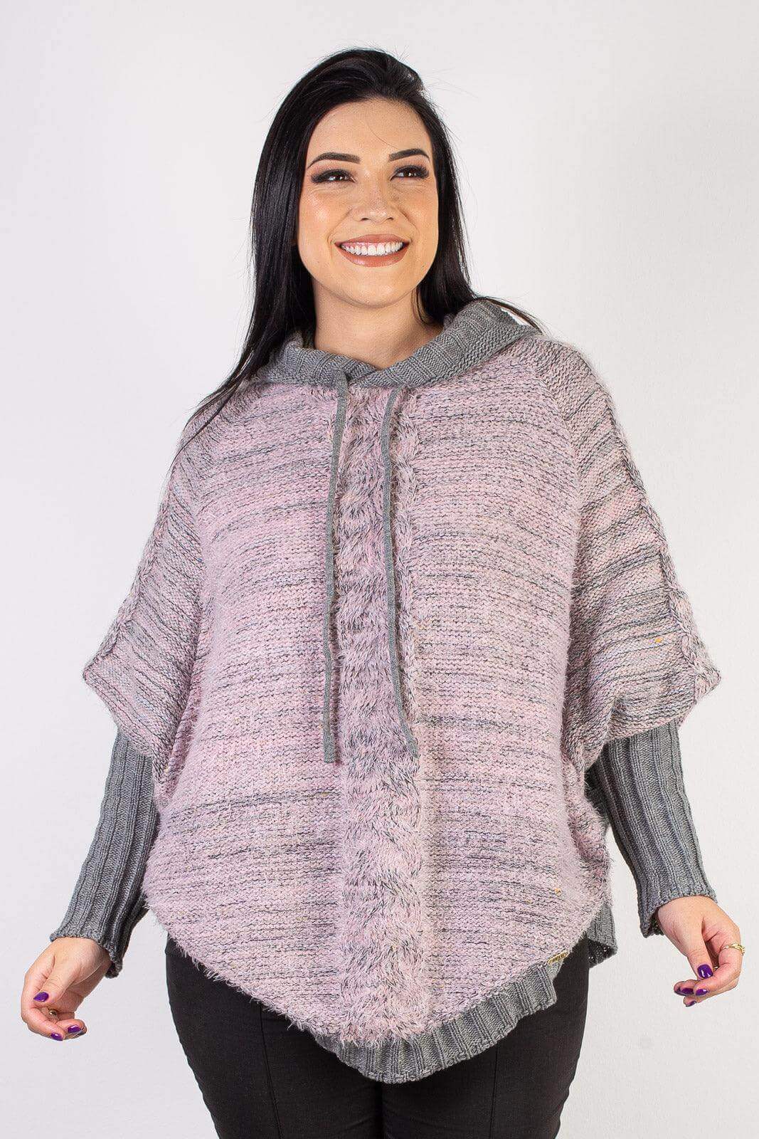Poncho de tricô feminino mesclado 60003 - Enluaze
