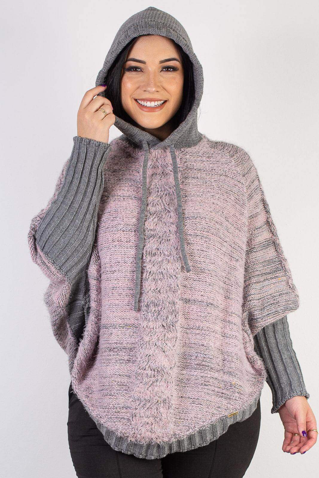 Poncho de tricô feminino mesclado 60003 - Enluaze