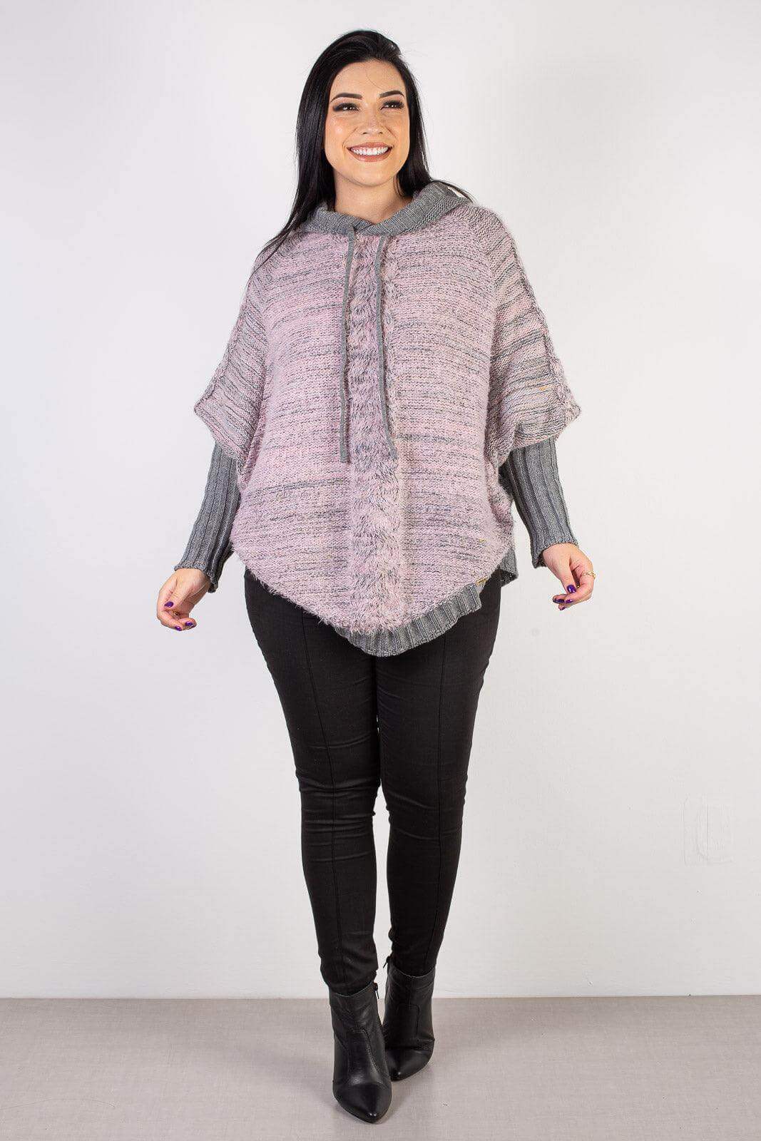 Poncho de tricô feminino mesclado 60003 - Enluaze