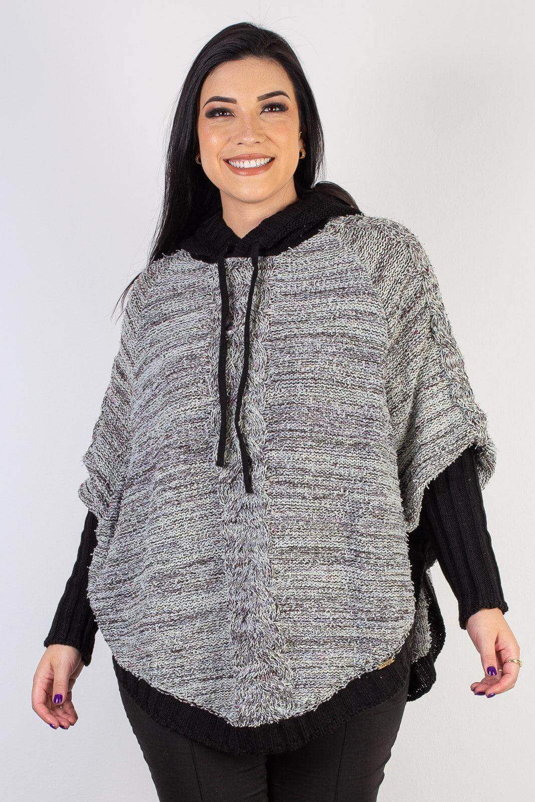 Poncho de tricô feminino mesclado 60003 - Enluaze
