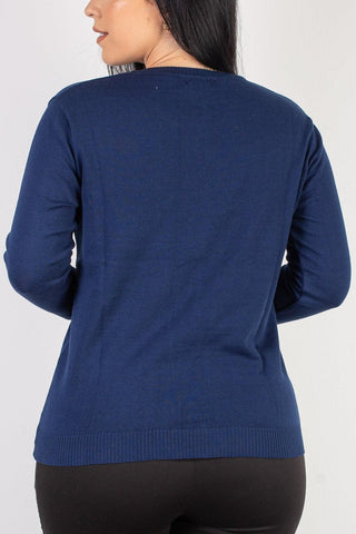 Suéter feminino de malha gola V 60004 - Enluaze