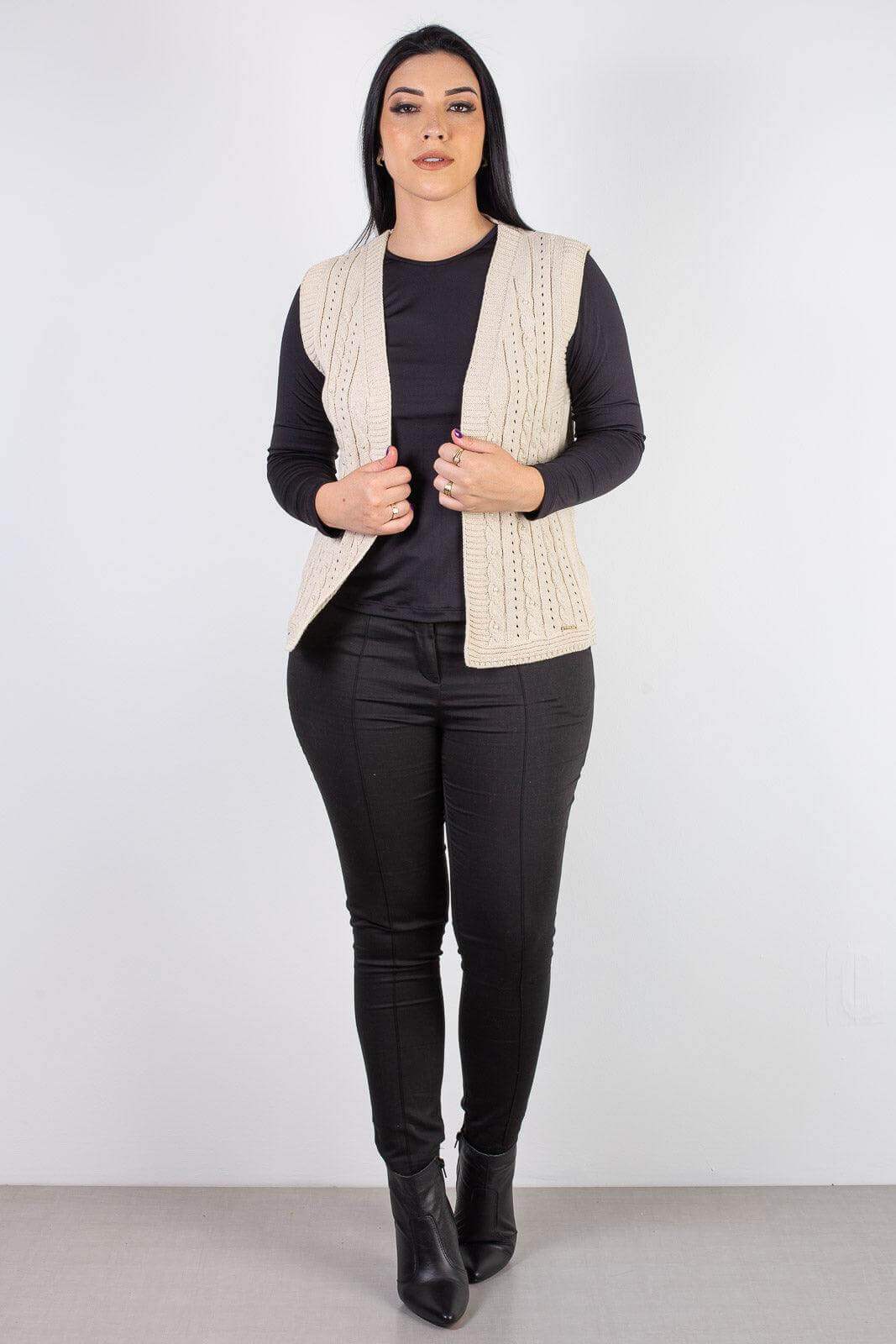 Colete de malha feminino com tranças 60006 - Enluaze