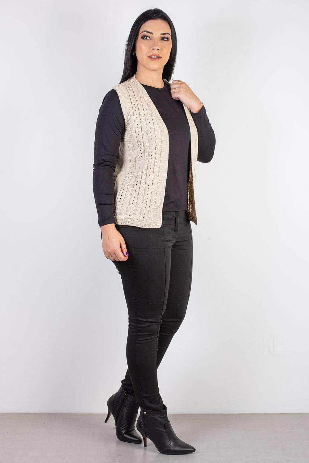 Colete de malha feminino com tranças 60006 - Enluaze