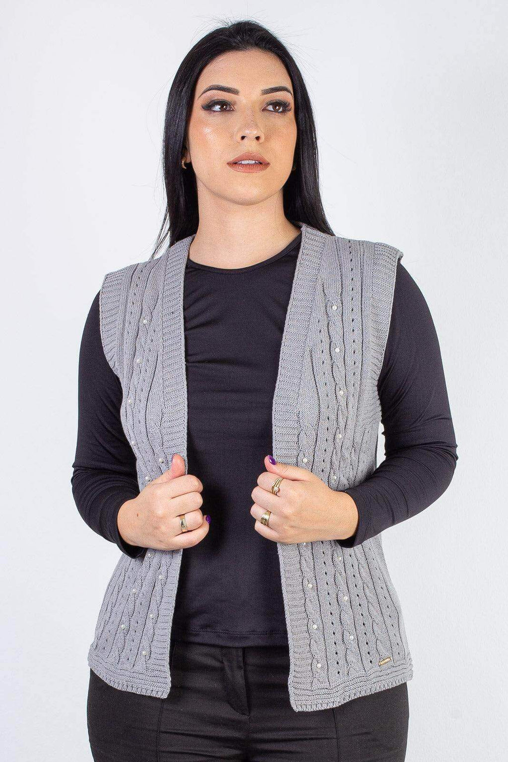 Colete de malha feminino com tranças 60006 - Enluaze
