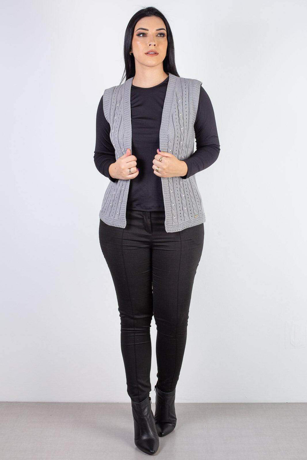 Colete de malha feminino com tranças 60006 - Enluaze