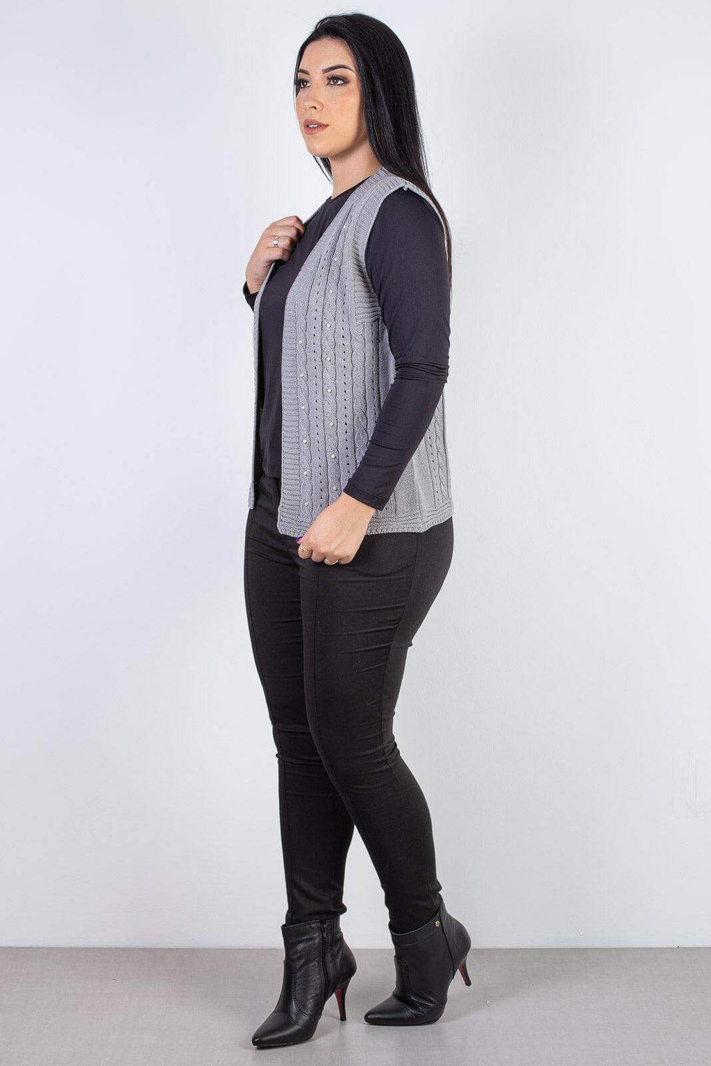 Colete de malha feminino com tranças 60006 - Enluaze