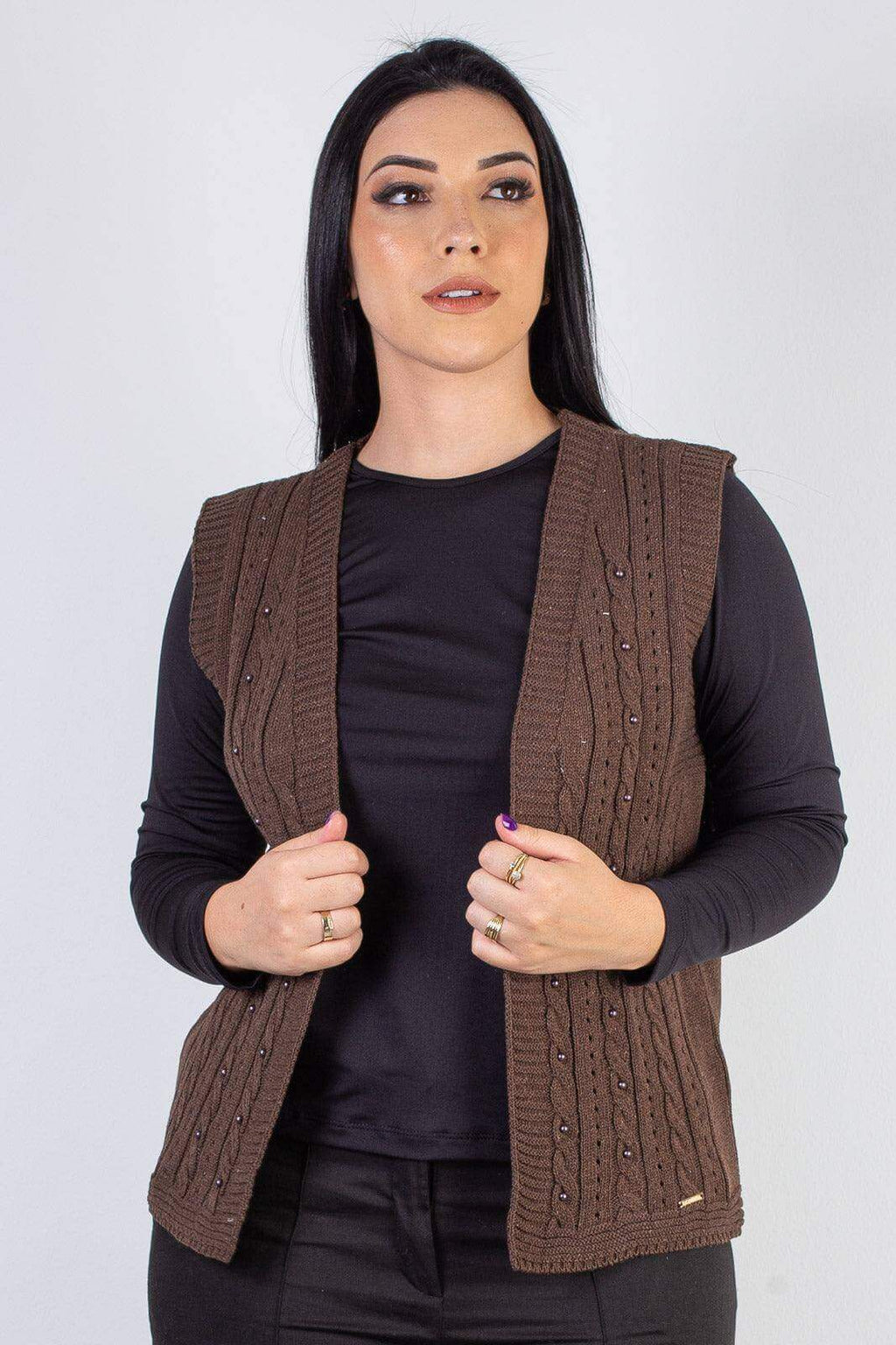 Colete de malha feminino com tranças 60006 - Enluaze