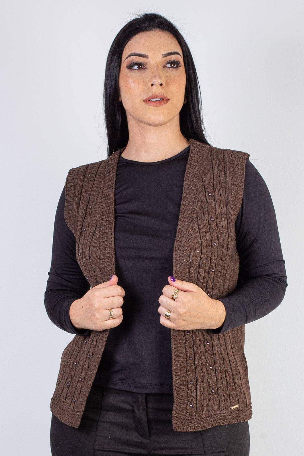 Colete de malha feminino com tranças 60006 - Enluaze