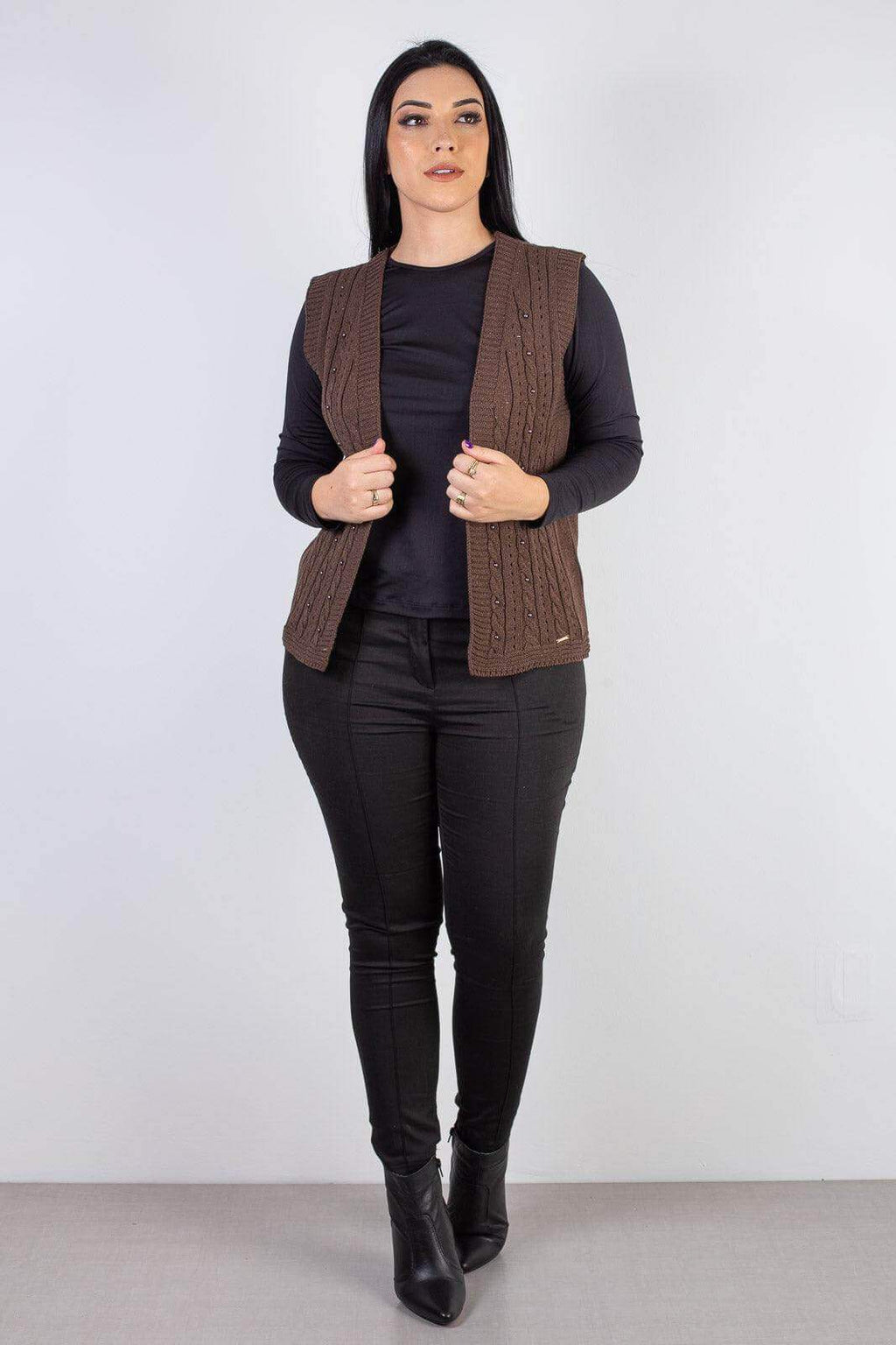 Colete de malha feminino com tranças 60006 - Enluaze